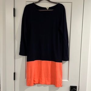 Cotton, color block, long sleeve J crew dress.